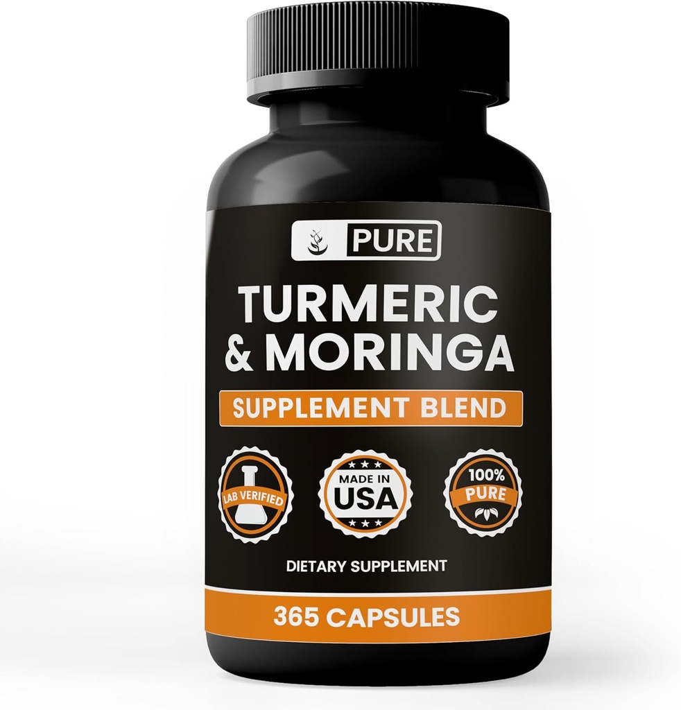 Turmeric & Moringa (365 Capsules) No Magnesium Or Rice Fillers, Always Pure, Lab Verified
