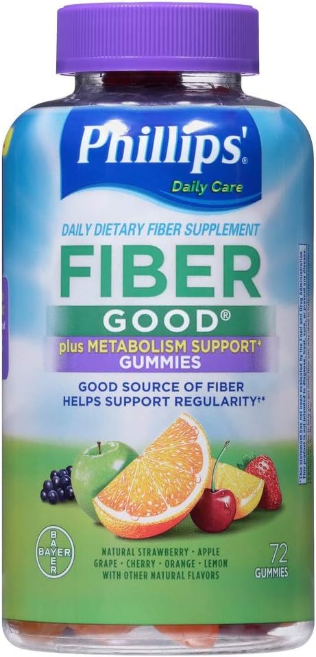 Phillips' Fiber Good Gummies Plus metabolická podpora - Inulin rozpustná Fiber - B Vitamíny a chróm na podporu metabolizmu - 72Count