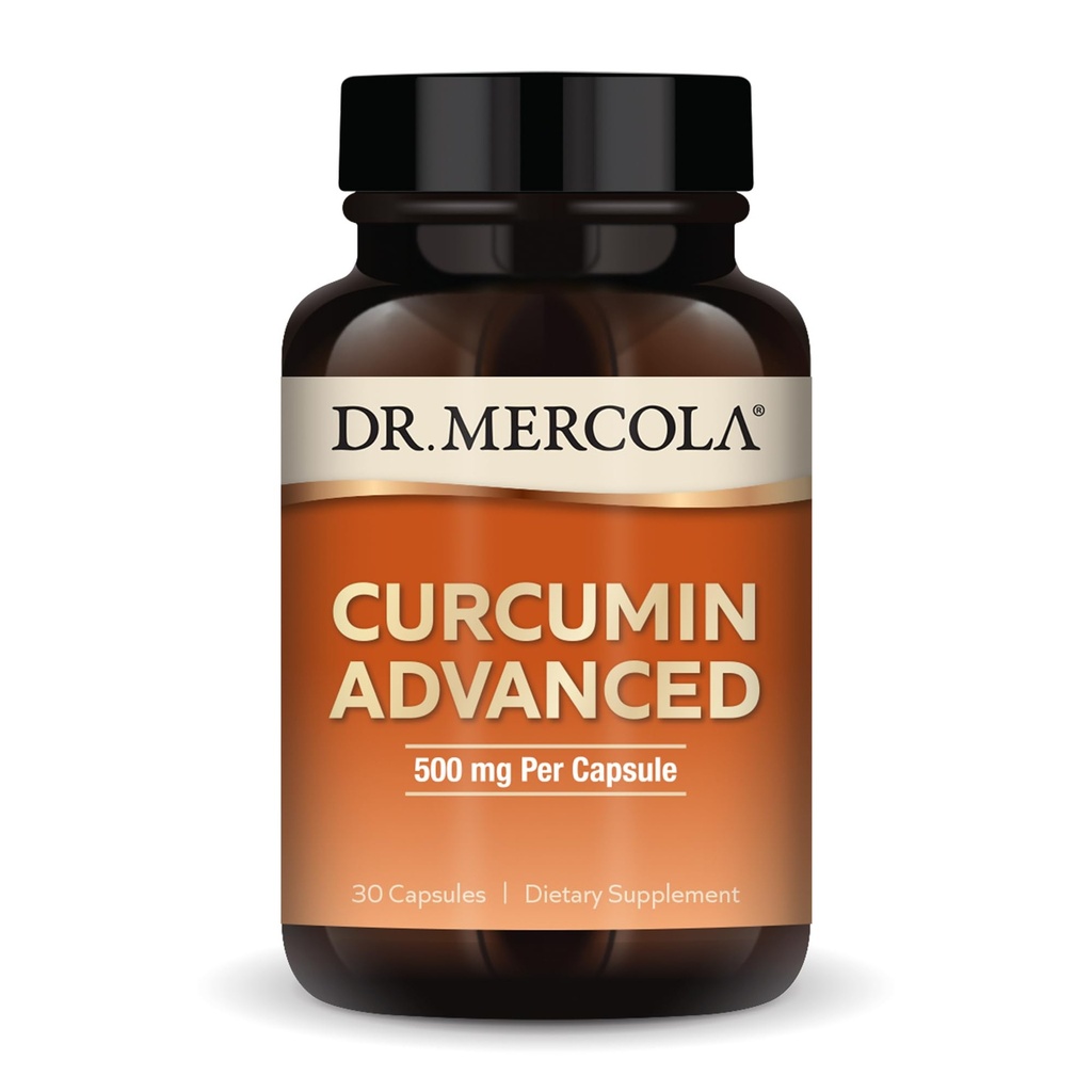 Dr. Mercola Curcumin Advanced - 500 mg Curcumin Root Extract - 95% Curcuminoids - For Vision Health, Digestion & Focus - Trvalé uvoľnenie - Non-GMO, Gluten-free & Soy-Free - 30 Kapsule (30 Servings)