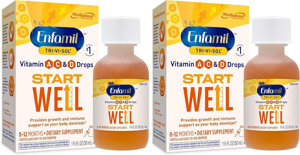 Enfamil Prenatals & Baby Vitamins Tri-Vi-Sol Vitamín A, C & D Multi-vitamín kvapky pre dojčatá, podporuje rast a imunitné zdravie, 50 ml Dropper fľaša, 1,69 Fl Oz (Pack of 2), MJ-030