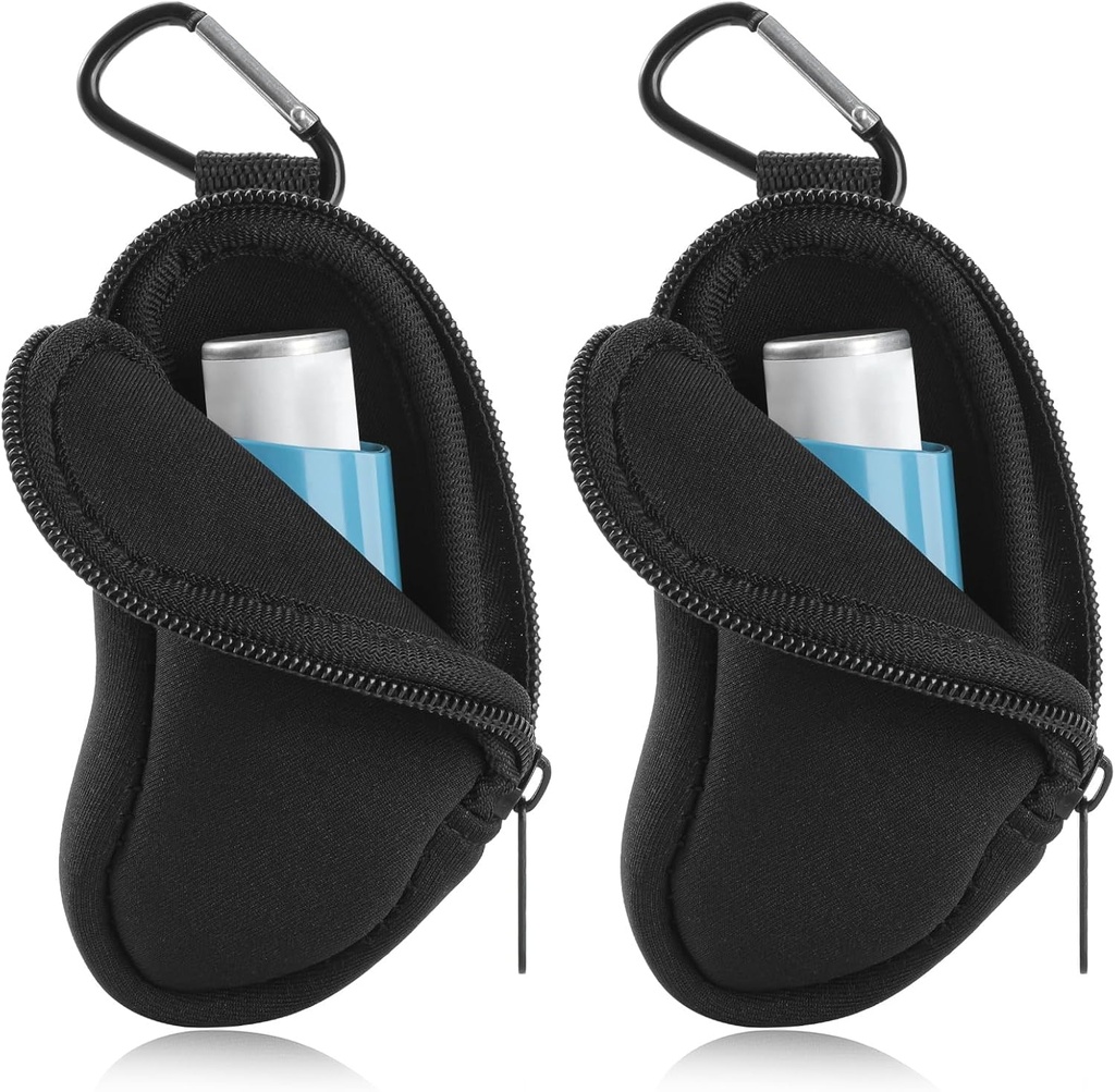 Astma Inhaler Nosič Nosič Neoprene Travel Inhaler Mini Vak pre L-Shaped Inhaler, Inhalátor nezahrnuté (čierna 2PCS)