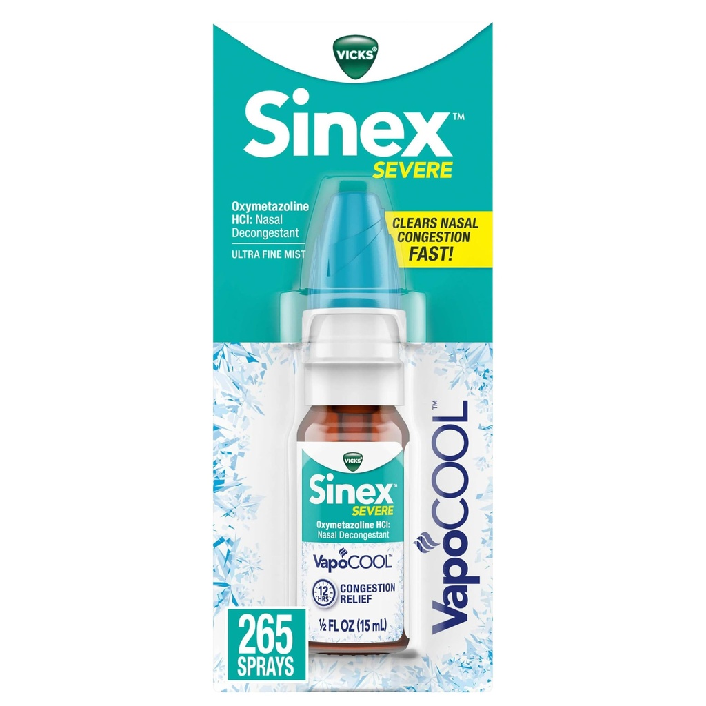 Vicks Sinex SEVERE nosový sprej s VapoCOOL, upokojujúce Vicks Vapors, Dekongestant medicine, Relief from Stuffy nose kvôli chladu alebo alergie, & Nasálne kongescie, Sínusový tlak Relief, 265 sprejov