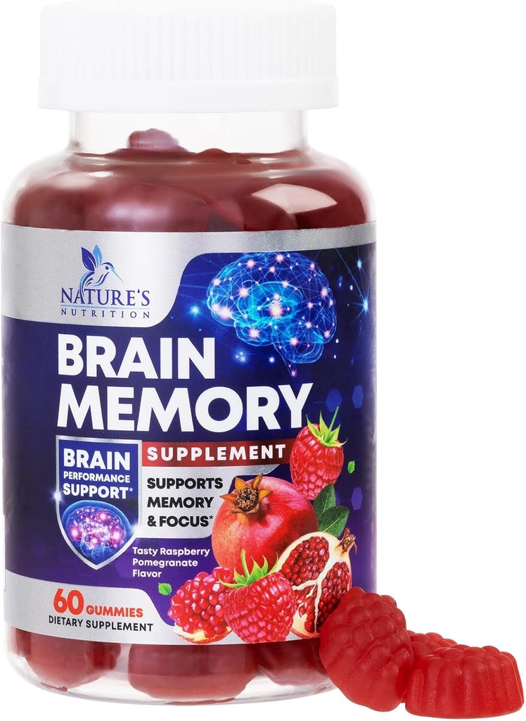 Brain Doplnky pre pamäť a zaostrenie Gummy - Brain Health Jasnosť s B6 B12 & Fosfatidylserín - Prírodné nootropné Kognitívne koncentrácia a výstražná podpora Vitamíny - 60 Vegan Gummies