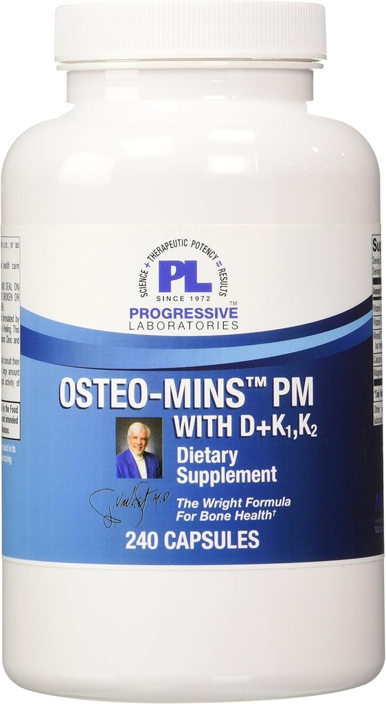 Progressive Labs Osteo-Mins PM with D Plus K1 and K2 Supplement, 240 Count