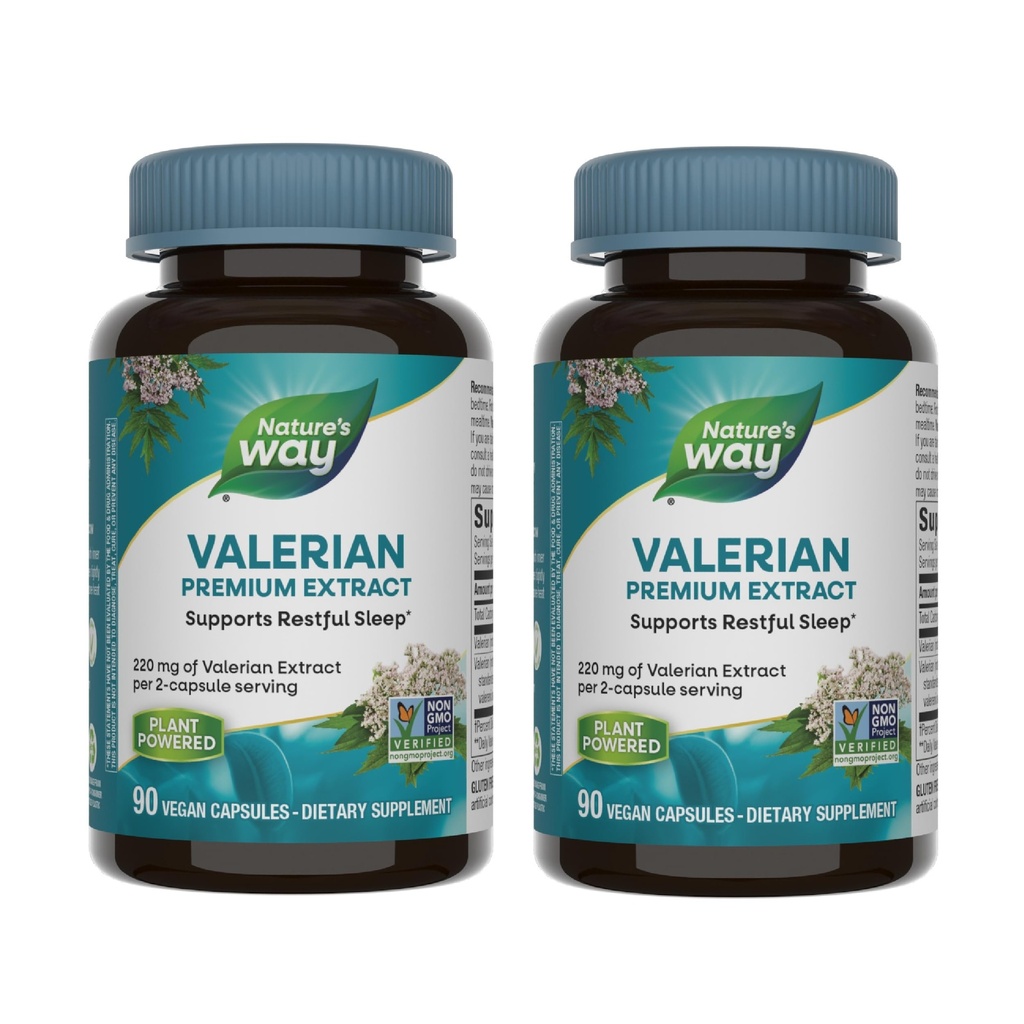 Nature's Way Valerian Premium Extract - 220 mg valeriánskeho extraktu na 2-kapsule Serving - Podpora Restful Sleep* - Non-GMO Project Overené - Bylinné doplnky - Bezlepkové - 90 Kapsule (2 balenia)