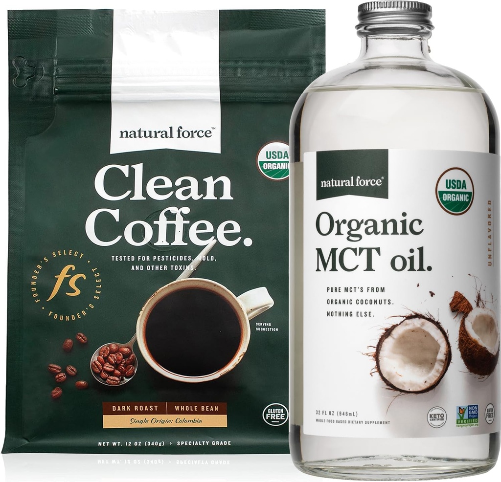 Prírodné sily Organic Dark Roast Clean Coffee + Organic MCT Oil Bundle 