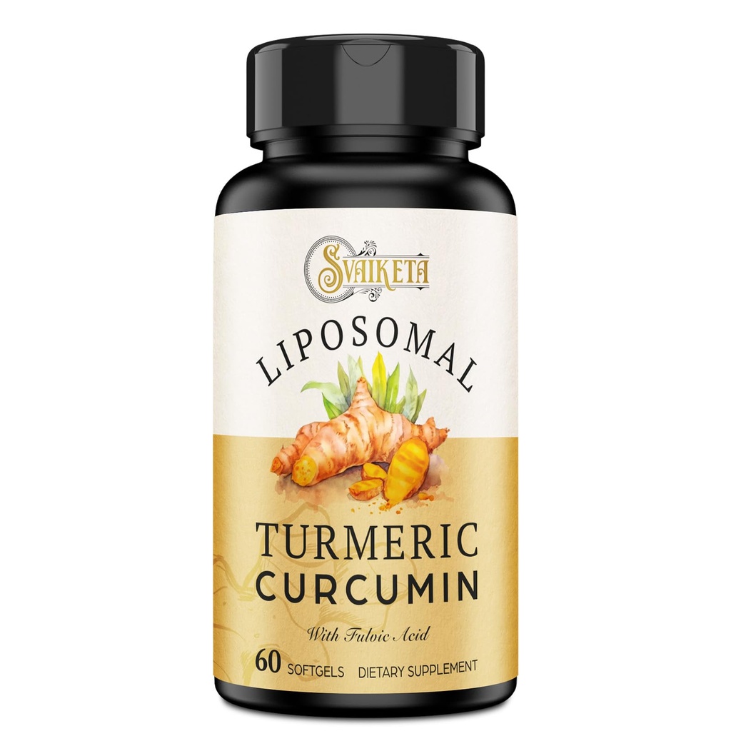 Lipozomálny kurkumín doplnok 2000 mg, 95% Štandardizovaný kurkumínoidný extrakt a organický koreňový prášok s Piperine Black Pepper Fruit (15mg), 60 softgels