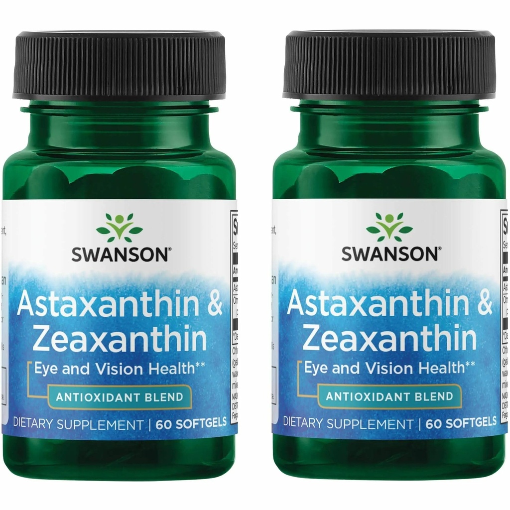 Swanson Astaxantin & Zeaxantin Eye Health Supplement for Screen- Heavy Professionals with 4 mg Astaxantin & 4 mg OmniXan Zeaxantin (60 Softgels, 2 balenie)