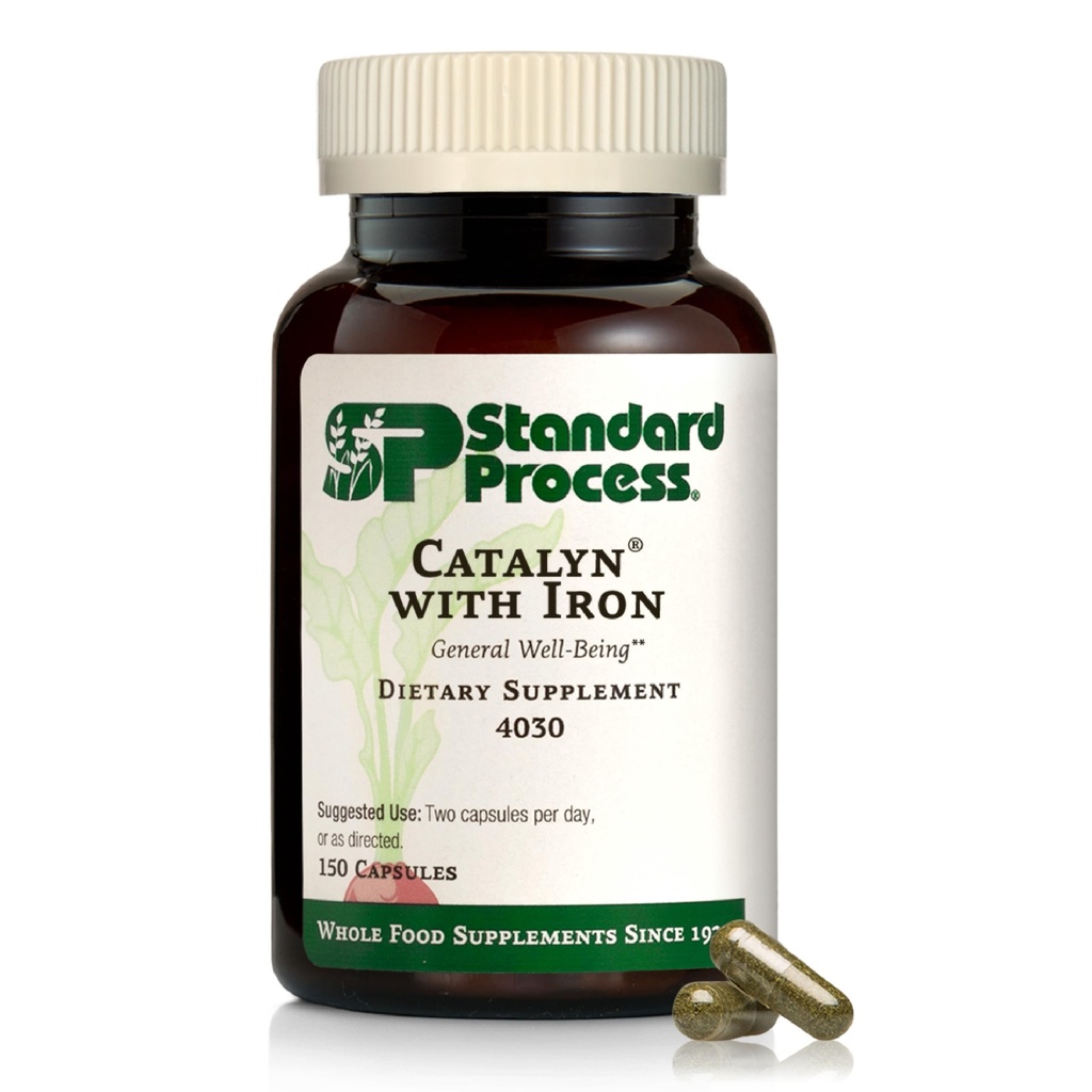 Standard Process Catalyn with Iron - Supplement for Energy & Metabolism Support - Includes Vitamins A, C & D - Non-Dairy & Non-Soy - 150 Capsules (75 Servings)