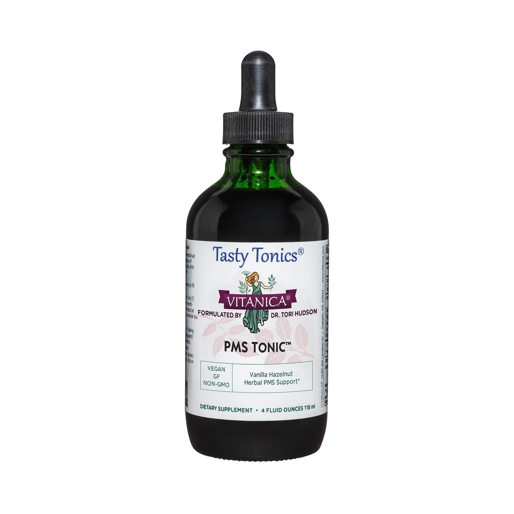 Vitanica PMS Tonic, Predmenštruačná podpora a úľava, Saint Johns World, Dong Quai, Chaste Tree Berry, Wild Yam and More, Vegan, 4 Ounce