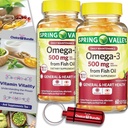 Choice Bundle Jarné údolie Rybí olej Omega 3 Mastné kyseliny Supplement Lemon Softgels 500 mg 60 Ct 2 pk (120 celkom) + vitamín sprievodca a pilulky kontajner (4 položky)!