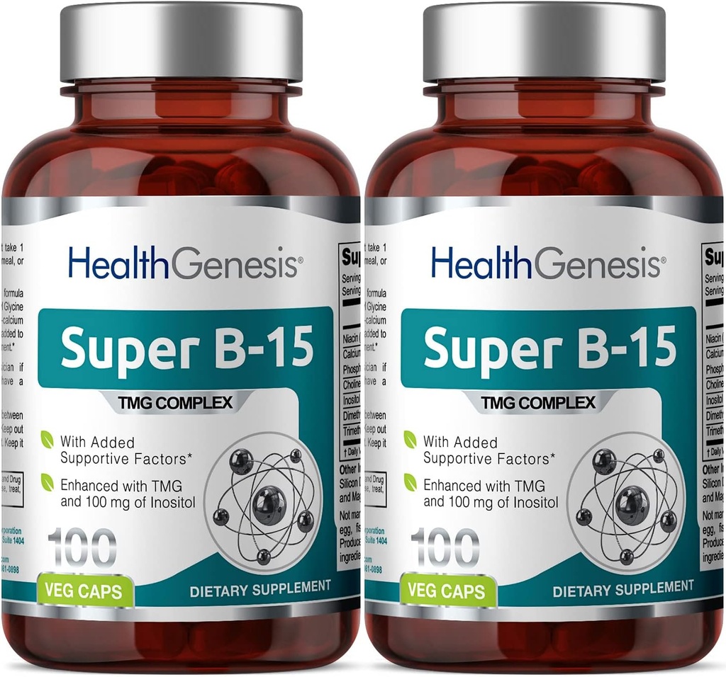 Super B-15 100 Vcaps 2 Balenie - Niacin Calcium Choline Inozitol DMG TMG - Podporuje zdravé hladiny kyslíka energie