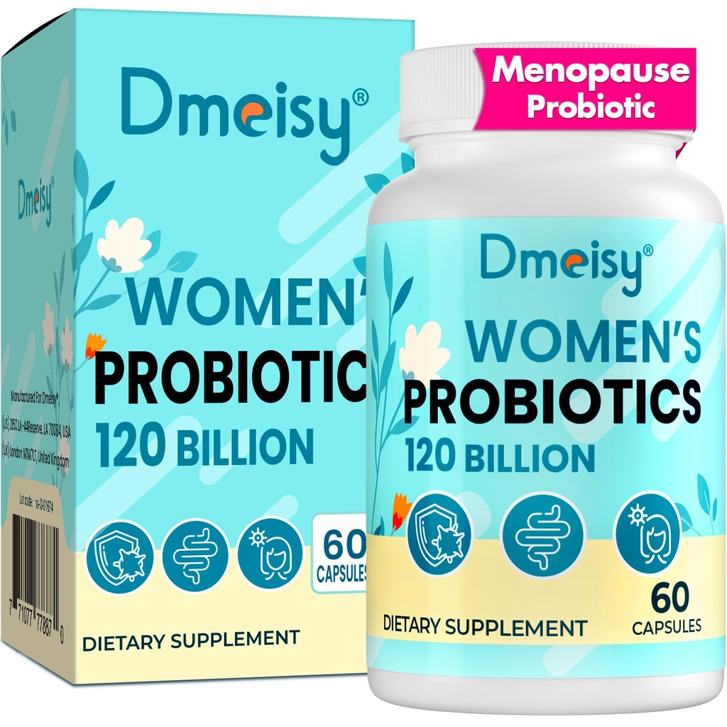 Menopauza Doplnky pre ženy, 120 miliárd CFU Probiotiká, 13-in-1 Byliny Probiotiká Complex, pre Menopauza Relief, Hormon Balance, Hot Flash, Nočné potenie, Mood Swings, Gut & Imunity - 60 Kapsule