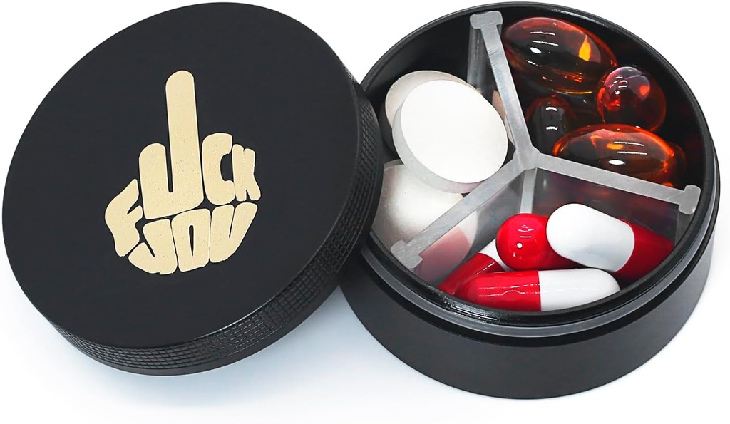 Malá tabletka Prípad 3 Compartments, Metal Round Prenosné pilulky Box, Nepremokavé cestovné pilulky Organizátor, vrecková Purse Medicine Vitamínový držiak EDC Kontajner (čierna s prstom)