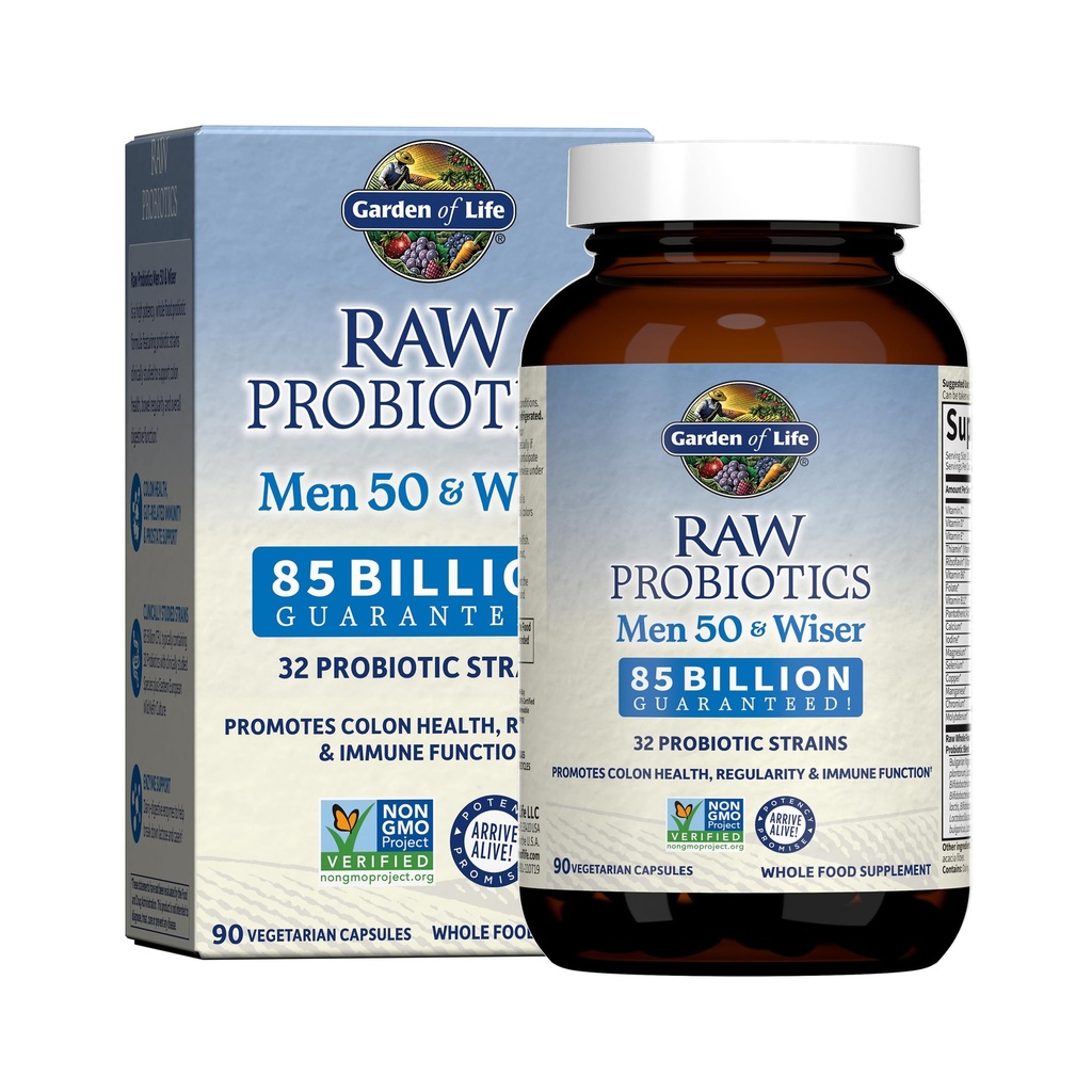 Záhrada života Raw Probiotiká Muži 50 & Wiser - 85 miliárd živých kultúr - podporuje Immune, Colon & Gut zdravie - 90 Vegetariánske kapsule