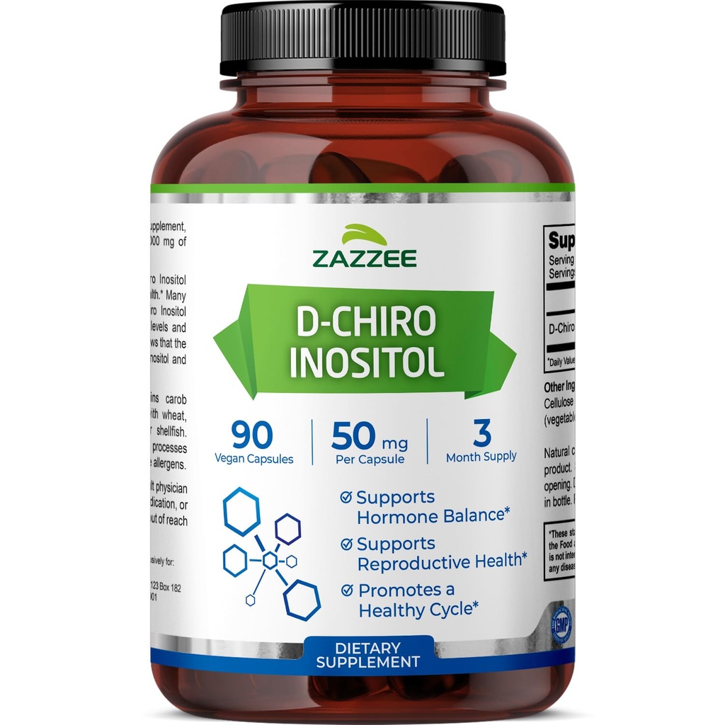 Zazzee D-Chiro-Inositol, 50 mg v kapsule, 90 Vegánskych kapsúl, Ideálne dávkovanie pre 40:1 pomer Myo-Inositol, zásoba 3 mesiace, 100% Vegetarian, Non-GMO
