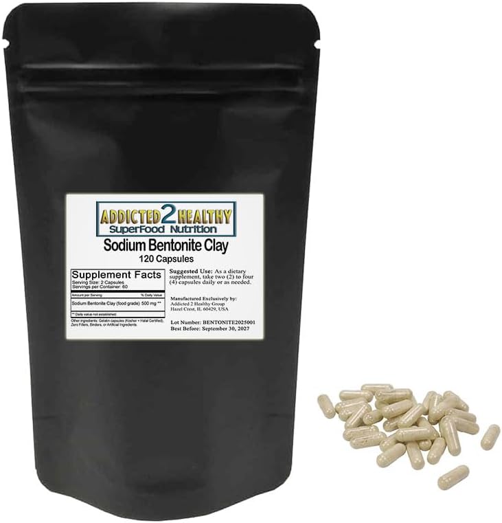 Food Grade Powder Capsules (1000 mg) Sodná soľ bentonitu Powder Kapsule (1000 mg) 120 Počet podľa Addicted 2 Healthy