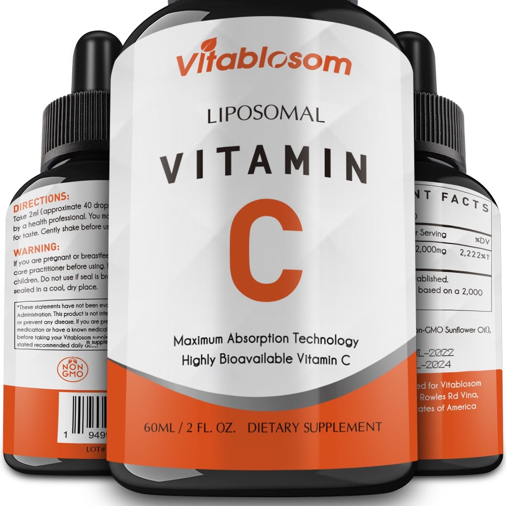 Lipozomálny vitamín C 2000 mg Tekutina pre dospelých, vysoká absorpcia VIT C, maximalizácia vitamínu C, imunitný systém a podpora antioxidantov, 60ML (1 fľaša)