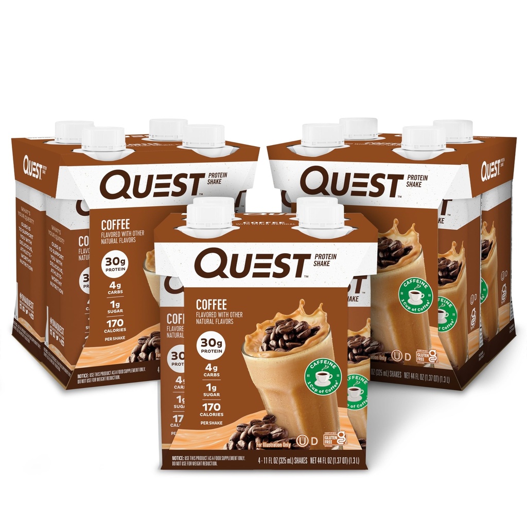 Quest Nutrition Pripravené piť kávový proteín Shake, 30g proteínu, 4g Carb, 1g cukru, bez lepidla, Keto priateľsky, 4 počet (pack of 3)