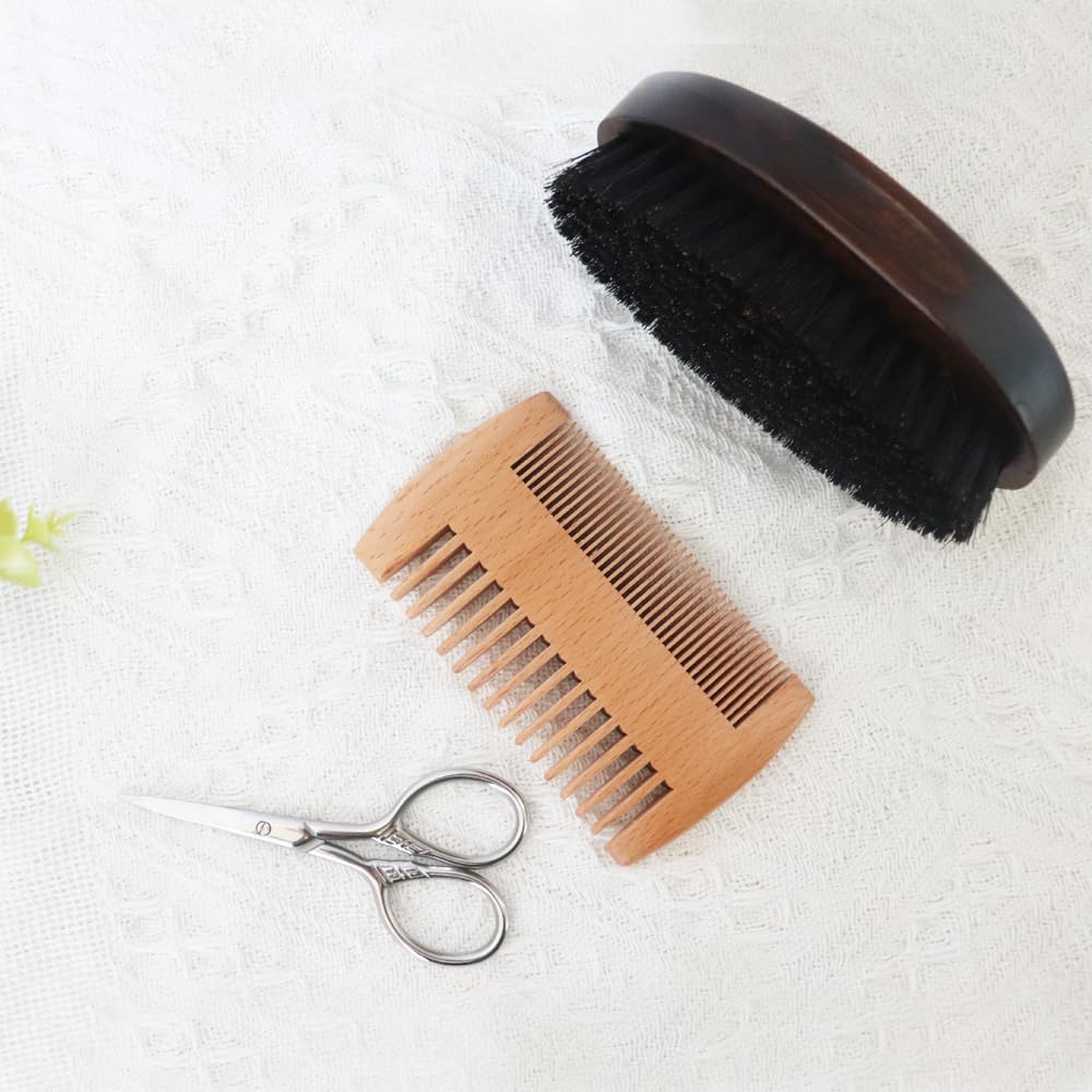 Bradavice grooming suit, bradavice starostlivosti sada, pánska grooming suita, bradavičnaté trimming suit, prírodná briadková kefka a hrebeňové drevo Comb Set pre mužov - Dual Action Grooming pre bradavice a fúzy