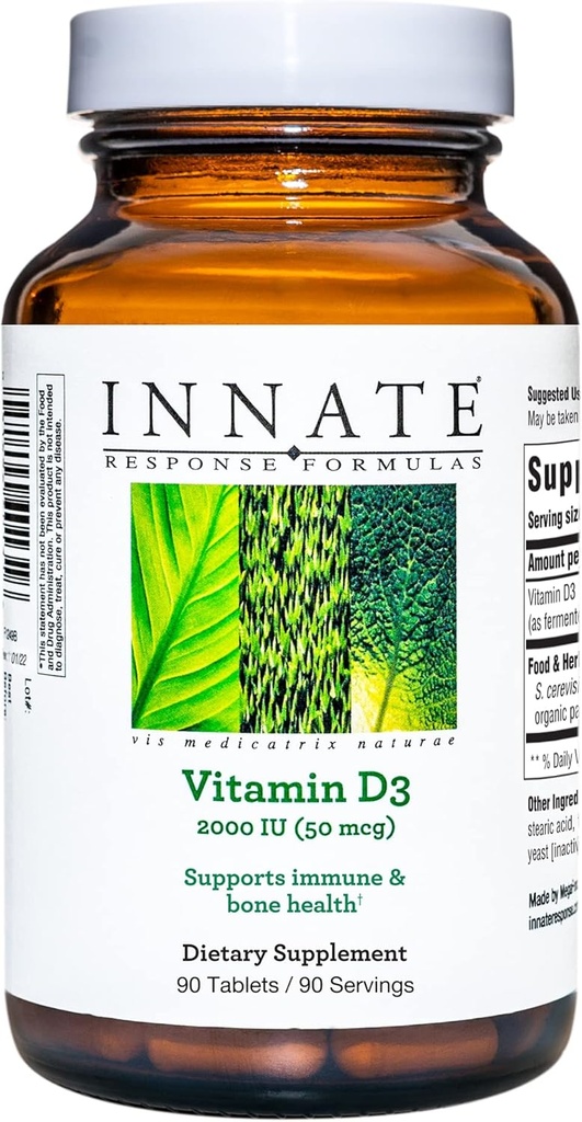 INNATE Response Formulky Vitamín D3 2000 IU (50 μg) - Vitamínové doplnky na podporu Immune and Bone Health - Vegetariánska, Non-GMO, a Kosher - vyrobené bez 9 potravinárskych alergií - 90 tabliet (90 Servír)