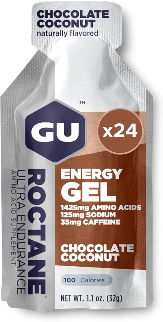 GU Energy Roktán Ultra Endurance Energy Gel, Vegan, Gluten-Free, Košér, a Dairy-Free On-The-Go Športová výživa pre beh, bicyklovanie, Turistika alebo lyžovanie, Čokoládový kokos,24-Count