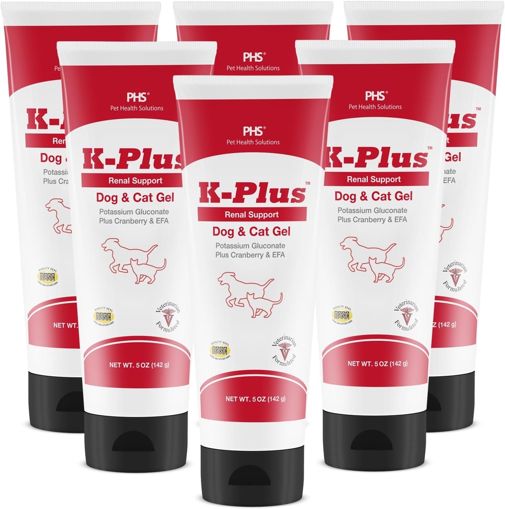 K-Plus glukónan draselný Renálny gél Plus Cranberry a EPA pre psy a mačky - Veterinarian Schválený Renálny doplnok - podporuje rovnováhu draslíka - (6 balenia, gél)