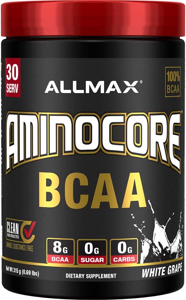 ALMMAX Nutrition AMINOCORE BCAA Powder, 8.18 Grams of Amino Acids, Intra and Post Workout Recovery Drink, Gluten Free, White Grape, 315 g