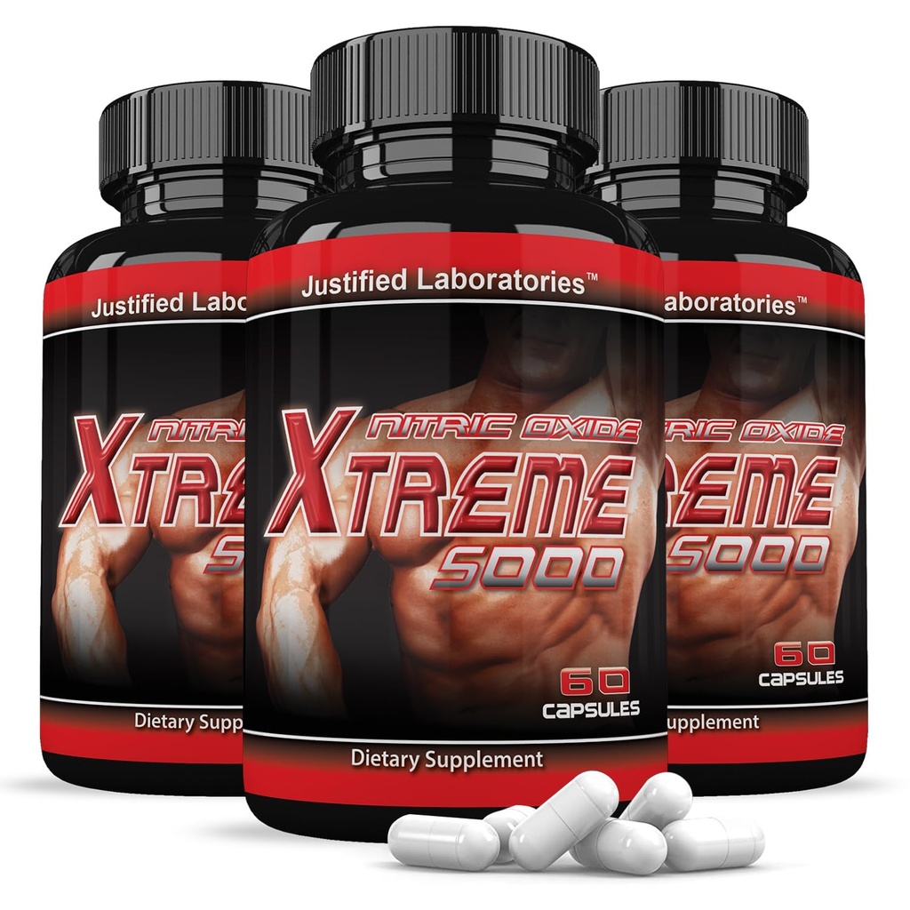 Justifikované laboratóriá (3 balenia Xtreme oxidu dusnatého 5000 Advanced Pánske Heath Formula 60 Kapsule