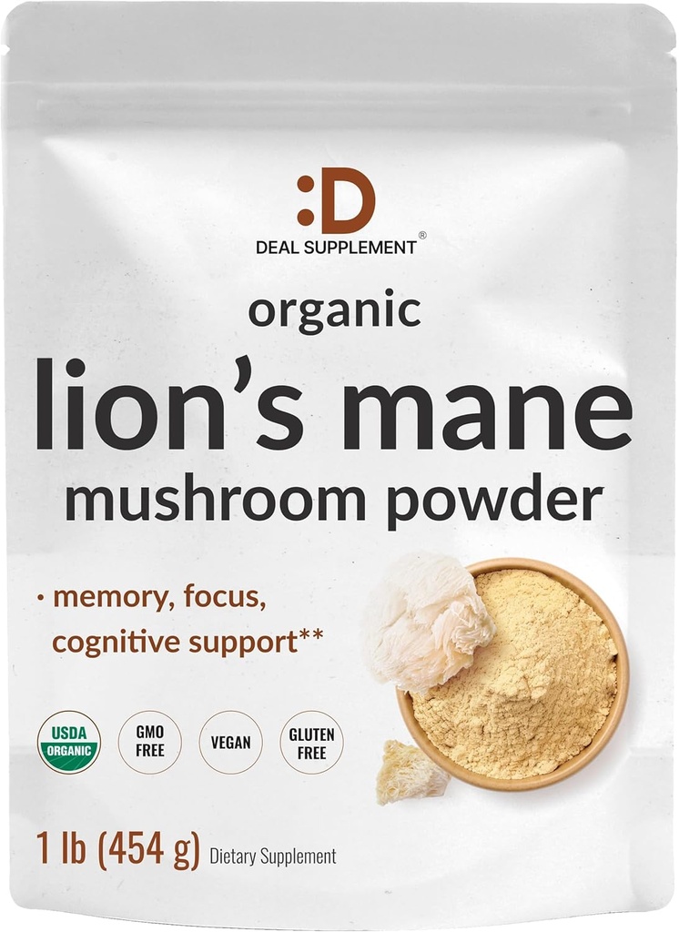 DOPLŇUJÚCE INFORMÁCIE Organic Lions Mane Mushrom Powder Supplement, 1500mg Per Serving, 1lb 