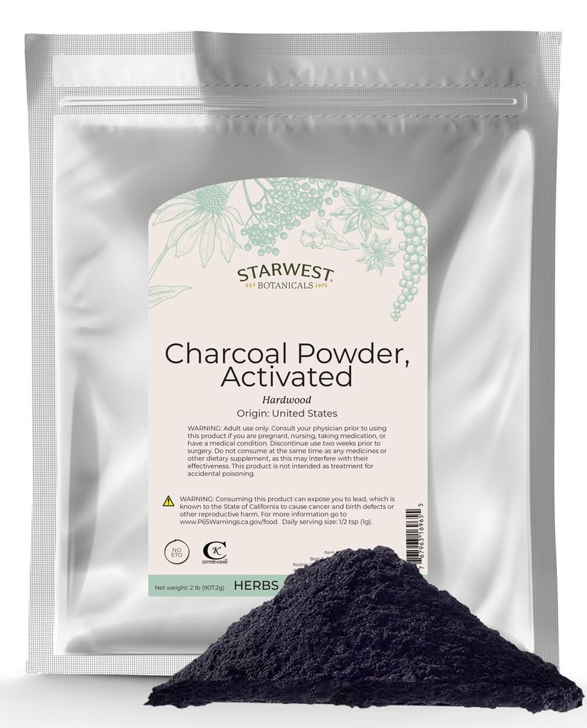 Starwest Botanicals Activated Charcoal Powder, 2 libry