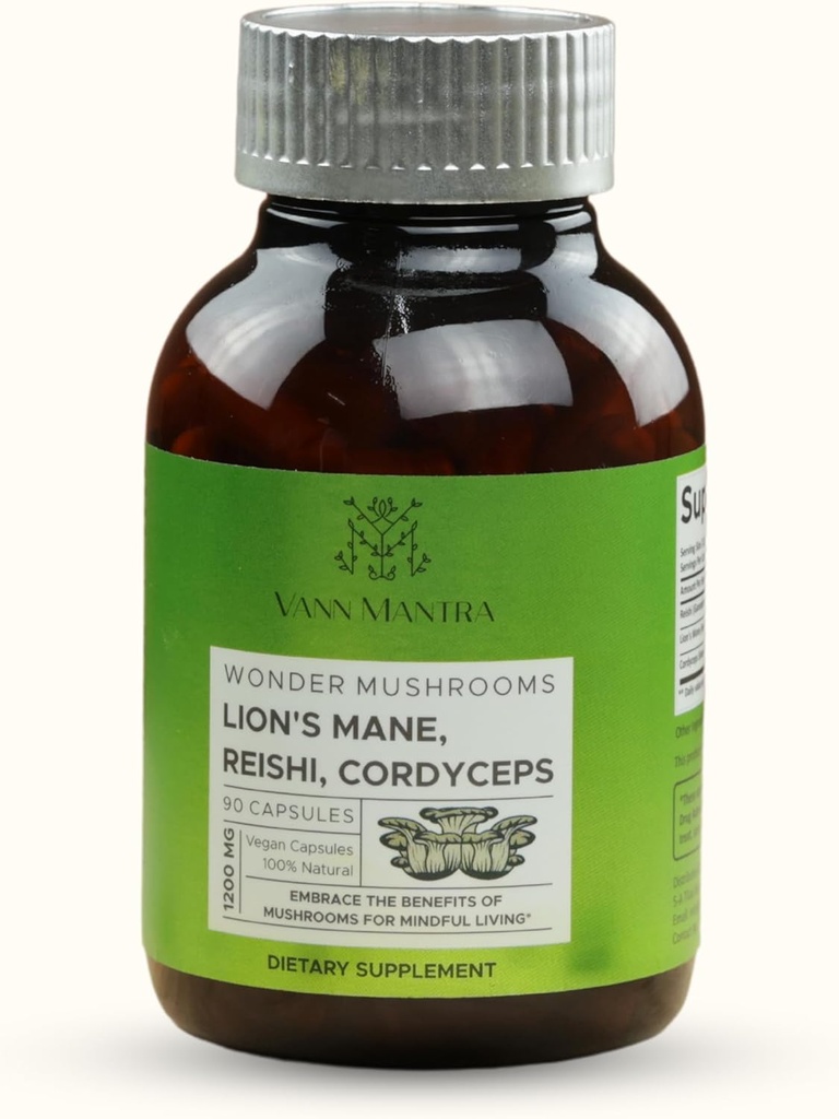 Lion's Mane Mushroom Supplement - 1200mg, 90 Vegan Kapsule - Podporuje pamäť, duševná jasnosť, zameranie, a koncentrácia - kognitívne funkcie Booster - prírodný mozog Zdravie Formula