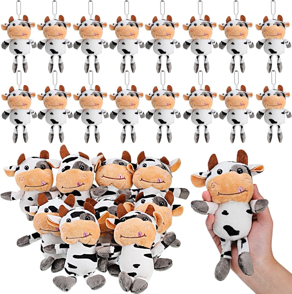 Lewtemi 20 Pcs Cow Toy Stuffed Farm Plush Valentine Keychain Gift Cow Keyring for Backpack Handbag Purse Party