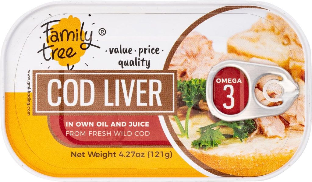 Rodinný strom islandský voľne žijúci Caught Cod Liver vo vlastnom oleji 4.27 oz (balenie 12)