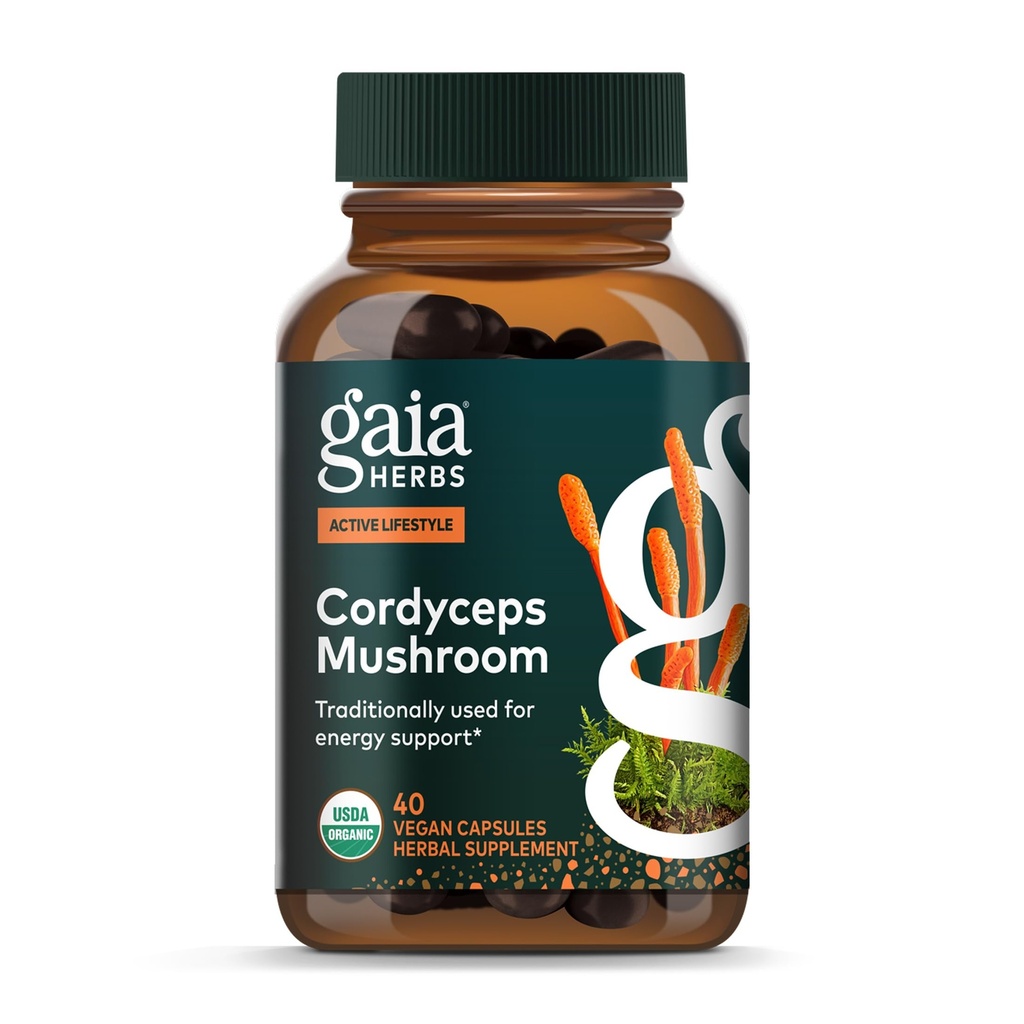 Gaia byliny Cordyceps Mushroom - Energetická podpora doplnok pre trvalú udržateľnosť energie, vytrvalosť, a vytrvalosť - s organickým Cordyceps Mushroom - 40 Vegan Liquid Phyto-Capsules (40-Deň dodávky)