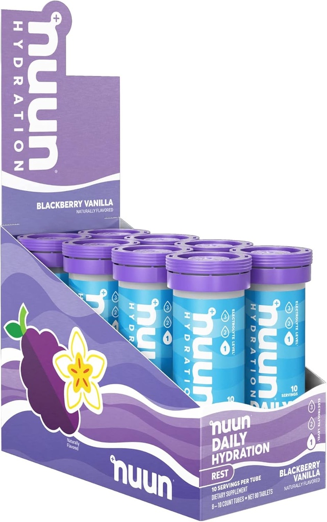 Nuun Rest & Recovery Elektrolyte Tablety s horčíkom, Draslík & Tort Cherry prášok, Gluten Free & Vegan, Blackberry Vanilla Flavor, 8 Balenie (80 Servings celkom)