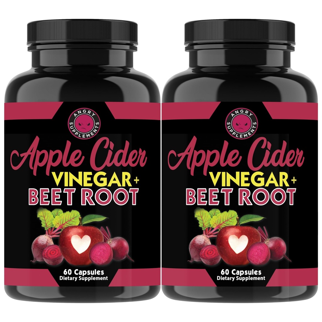Nahnevaný Doplnky Jablkový Cider Ocogar + Repa Root prášok Kapsule, Pure ACV Cvikla 1000mg per Serving, Nitric Oxide Booster & Digstive Health pre mužov a ženy 60ct, 2 Balenie (120ct celkom)