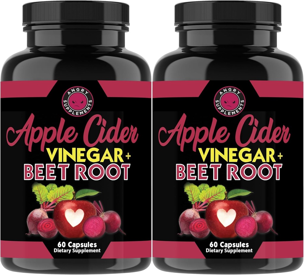 Nahnevaný Doplnky Jablkový Cider Ocogar + Repa Root prášok Kapsule, Pure ACV Cvikla 1000mg per Serving, Nitric Oxide Booster & Digstive Health pre mužov a ženy 60ct, 2 Balenie (120ct celkom)