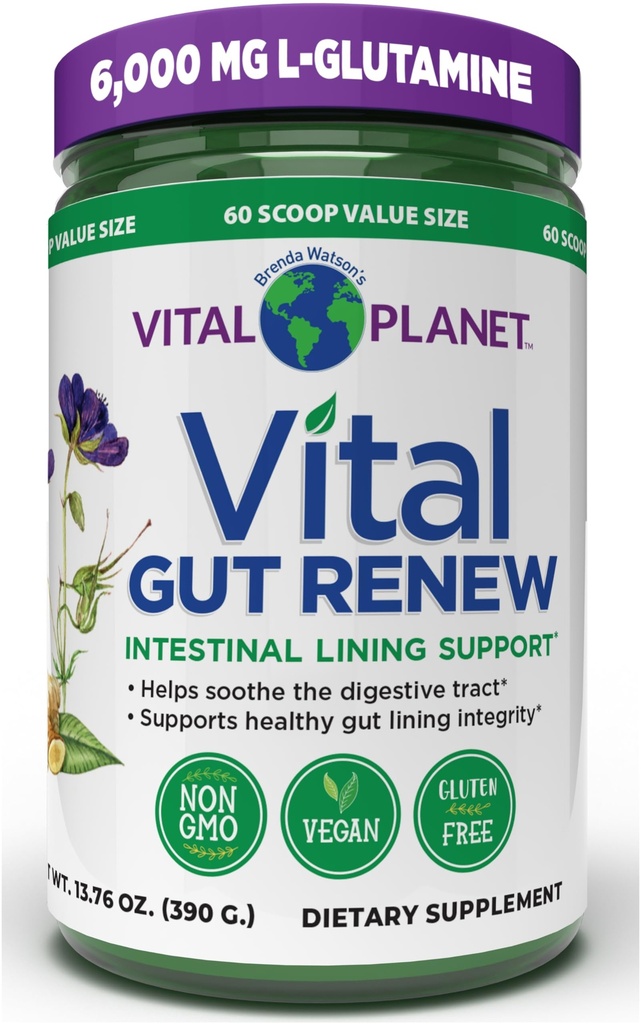 Vital Planet - Vital Gut nový prášok doplnok pre pestré Gut opravy s L-Glutamine, Marshmallow a zázvor koreňov, DGL Licorice Root a organické Aloe Vera, L Glutamine 6000mg 13.76 oz