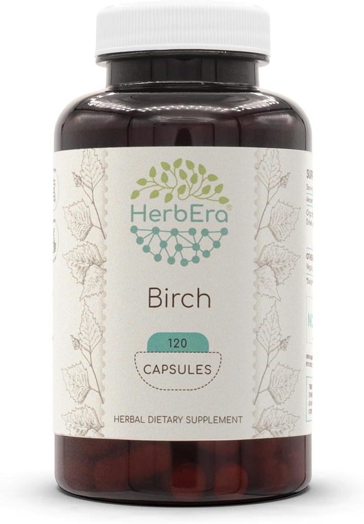 HerbEra Birch 120 Kapsule, 500 mg, vyrobené s Birch (Betula Pendula) Sušené Leaf (120 Kapsule)
