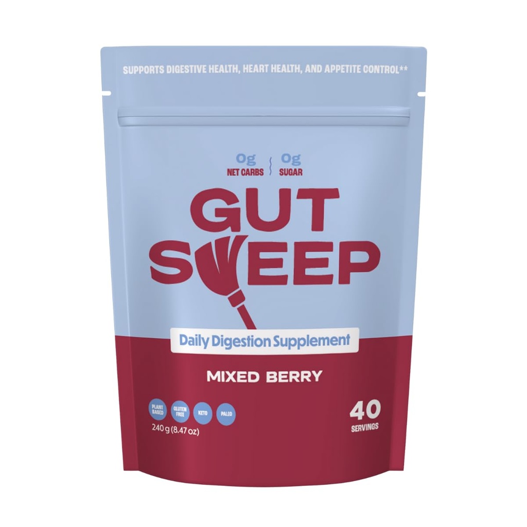 Gut Sweep - Daily Digestion Supplement - Psyllium Husk Fiber - podporuje kontrolu chuť k jedlu - Gluten Free & Plant Based - Keto & Paleo Friendly - 40 Servírovanie - zmiešané Berry
