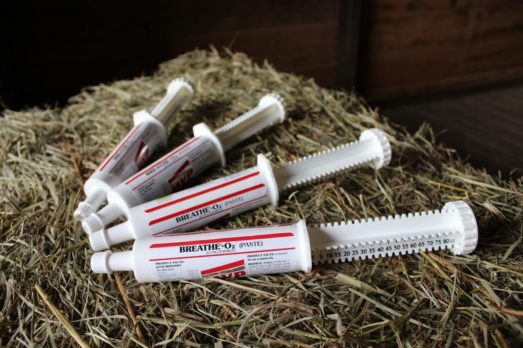 Dýchajte O'2 4 -Pack (8 dávok) Predzávodová pasta na podporu funkcie pľúc/letiska u koní