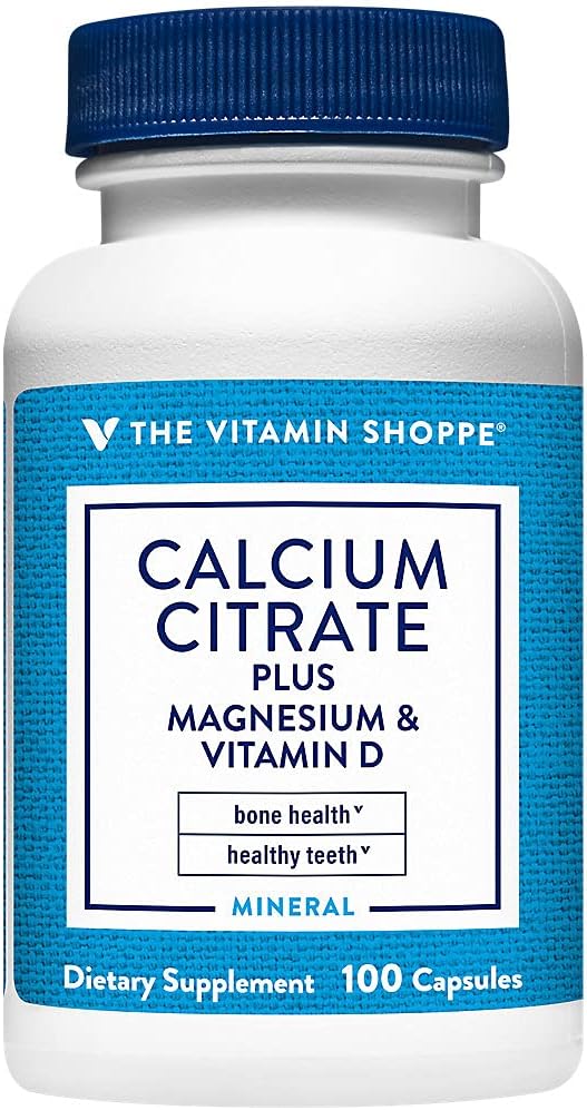 Vápnik Citrát+Magnézium&vitamín D,Multi-minerálne Bone Health Supplement,Vitamín D Aids Absorpcia, Vápnik 999mg, Magnézium 567mg, Vitamín D 612IU v dennej dávke (100 kapsúl) podľa The Vitamin Shoppe