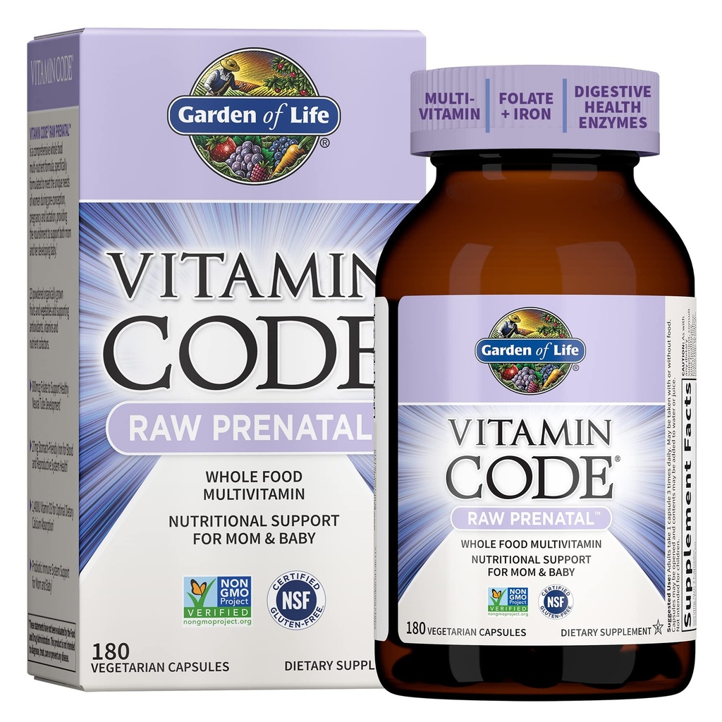 Záhrada života prenatálny multivitamín pre ženy z celých potravín s biotínom, železo a folát nie kyseliny listovej, probiotiká na imunitnú podporu - vitamínový kód Raw tehotenstvo musí mať - 180 Kapsule
