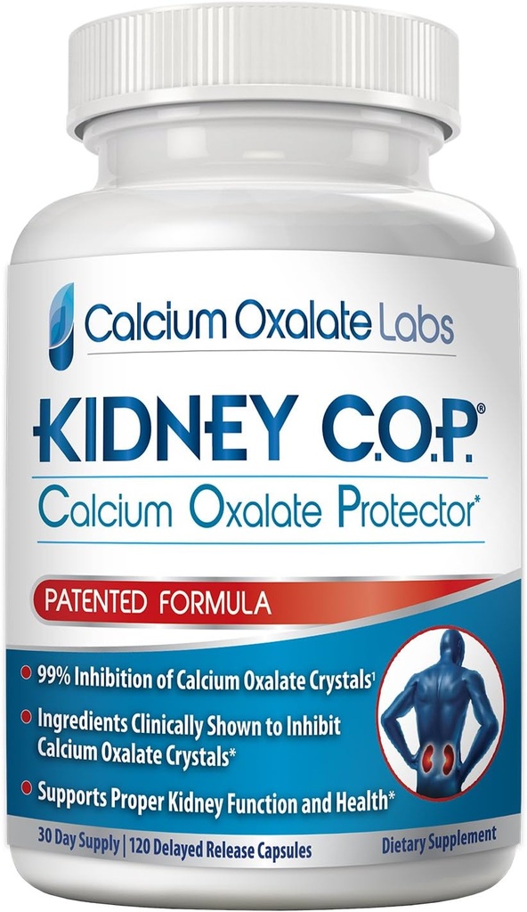 KIDNEY C.O.P. Calcium Oxalate Protector 120 Capsules, Patented Kidney Support for Calcium Oxalate Crystals, Stop Recurrence