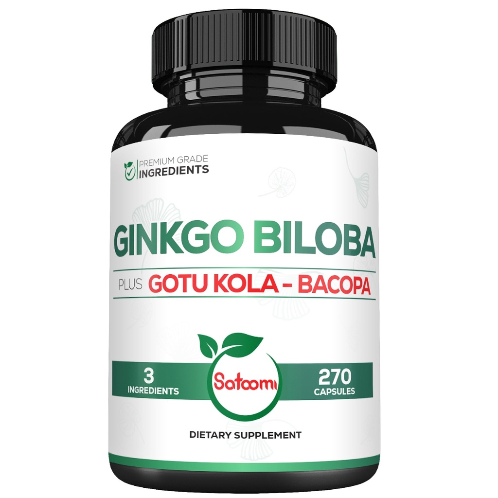 1520mg Ginkgo Biloba Doplnky s Gotu Kola Leaf, Bacopa Monnieri - 270 Kapsule - Extra sila Podpora pre zdravie mozgu, pamäťové funkcie, Focus & Vision Kvalita - 3 mesiace Dodávka
