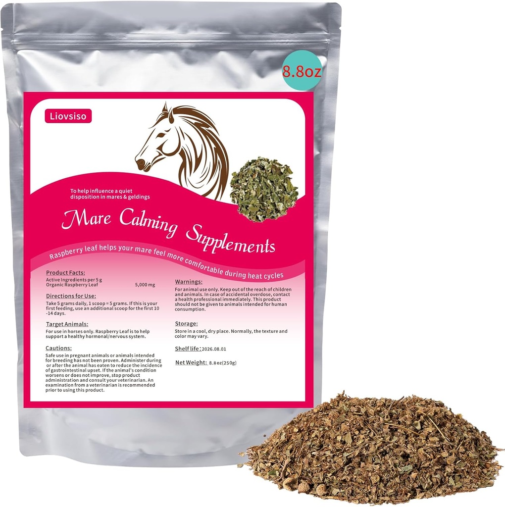 8.8 oz Kôň upokojujúce doplnok - Prírodné Malinová listové zábrany Úzkosť a nepohodlie v Moody Mares, upokojí počas tepelných cyklov - Vhodné aj pre geldings