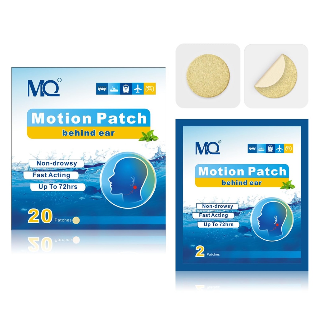 MQ 20ct Motion Disease Patches, Svetlá farba, Morská choroba Patches Non Drowsy & Waterproof, Cruise Ship Travel Essentials, Fast Acting & Long Lasting 72H
