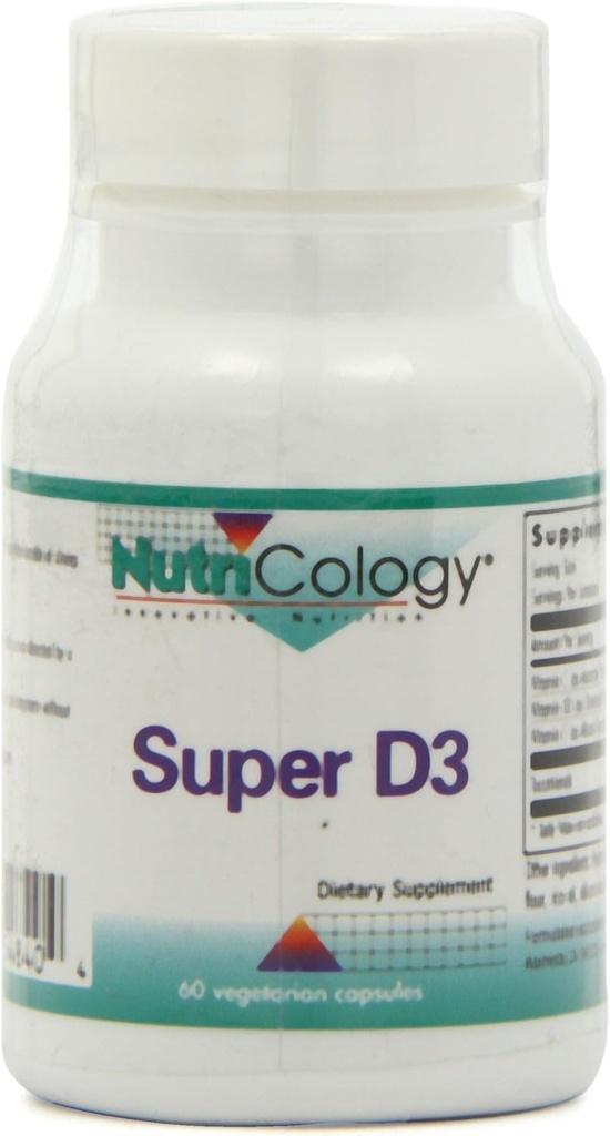 Nutricology Super D3 Dietary Supplement - Bone & Immune Support, Cholekalciferol with C & E, Vegetariánske kapsule, Gluten Free - 60 Count