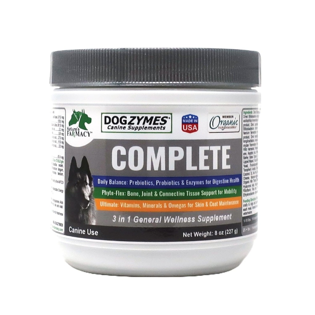 Dogzymes Complete - Probiotiká, prebiotiká, Glukozamín, Chondroitín, MSM a kyselina hyalurónová, Kompletná starostlivosť o pleť (8 Ounce)